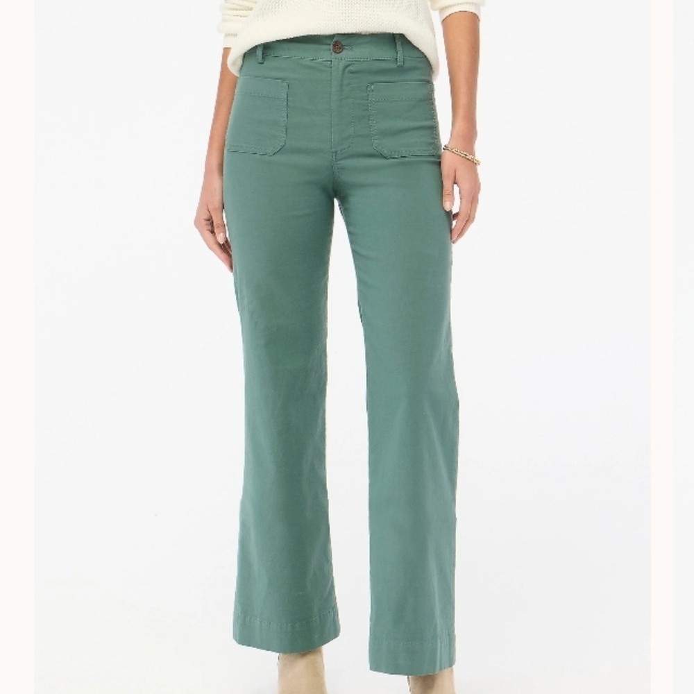 J. Crew Green High-Rise Wide-Leg Pants Petite 34